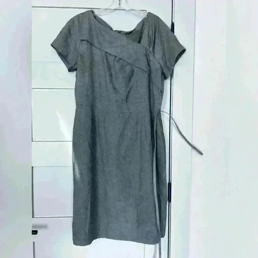 Tahari Arthur S. Levine Gray A-Line Short Sleeve Dress with Belt- Size XL- NWOT
